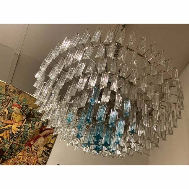 Contemporary Transparent And Ligh Blue Triedro Murano Glass Chandelier photo 8928.0