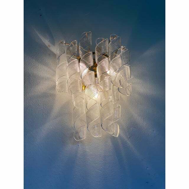 A Pair Of Contemporary Transparent “Ricci” Murano Glass Wall Sconces photo vintage