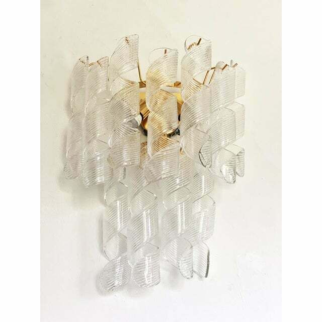 photo for sale A Pair Of Contemporary Transparent “Ricci” Murano Glass Wall Sconces