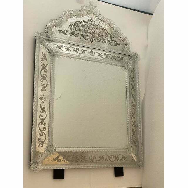 Venetian Squared Floreal Hand Carving Mirror In Murano Glass