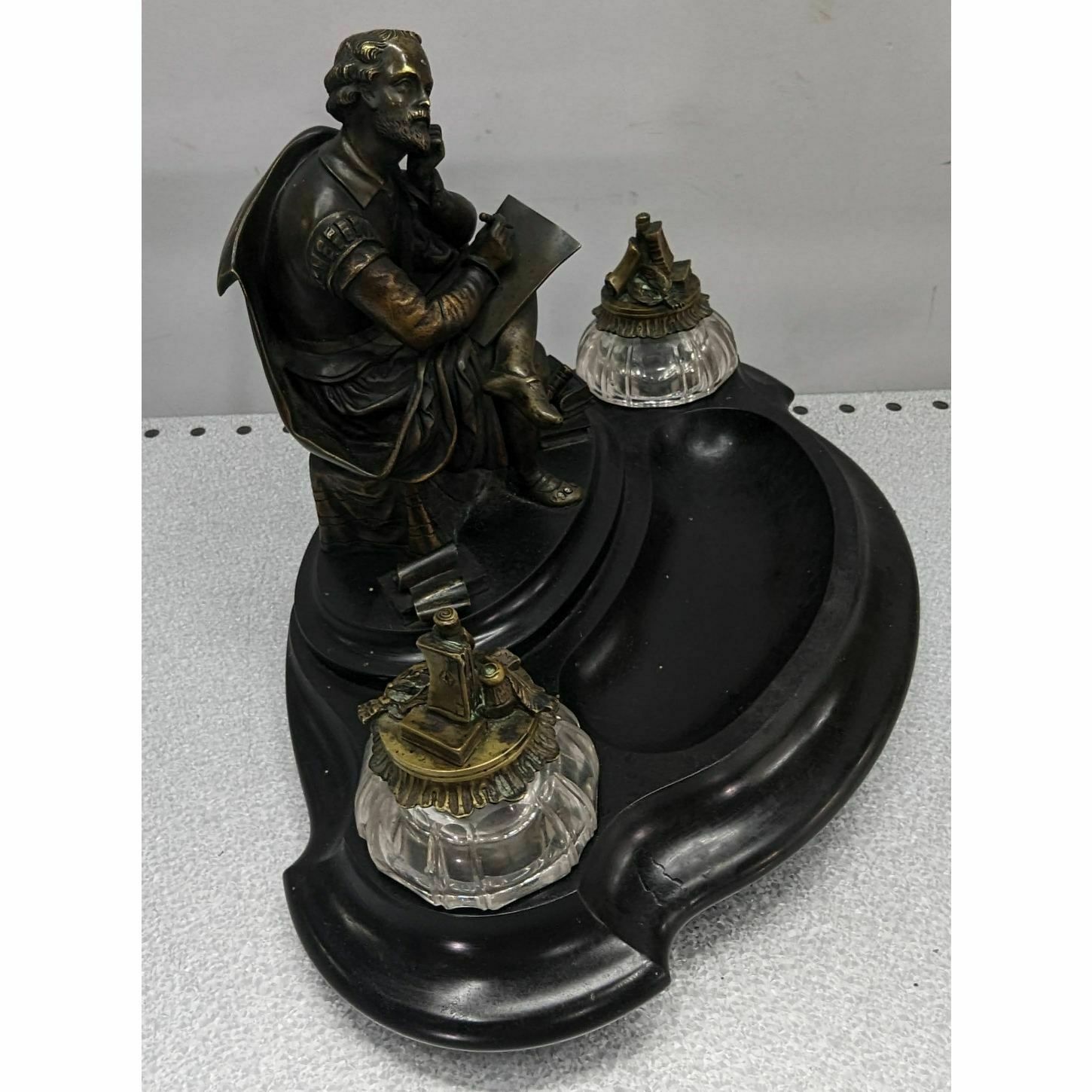 Rare Bronze And Black Marble Inkwell With Integrated 19th Century Bell System photo buy