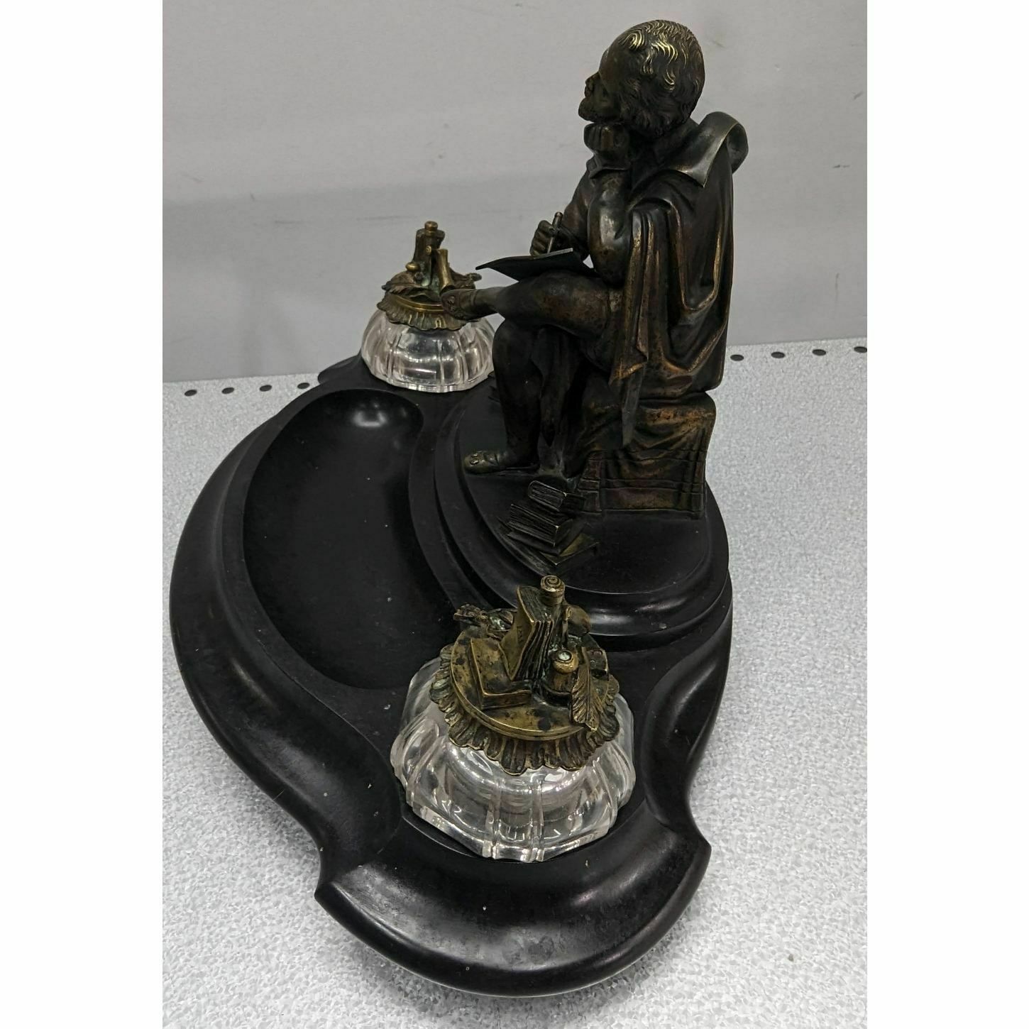 Rare Bronze And Black Marble Inkwell With Integrated 19th Century Bell System photo vintage