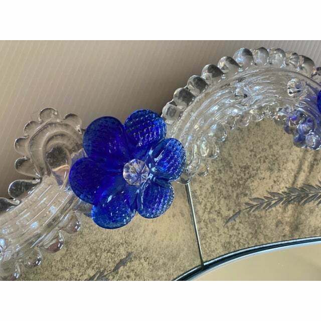 Early 21st Century Venetian Oval Floreal Hand Carving Mirror In Murano Glass photo vintage