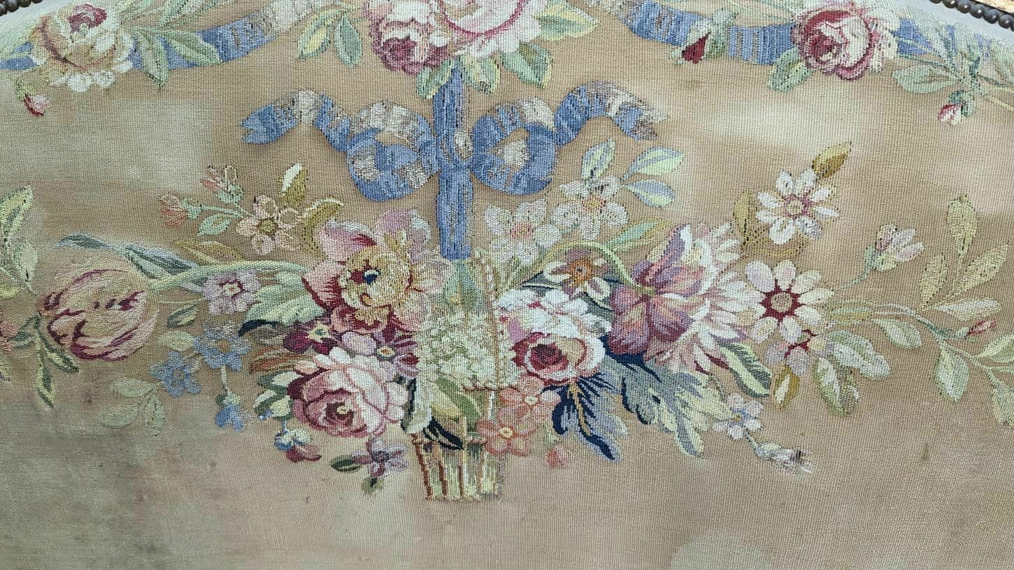 Lacquered And Gilded Louis XVI Style Bed With Floral Tapestry photo vinterior