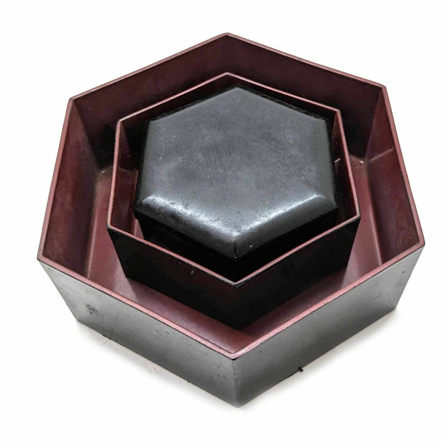 Old Lacquer Nesting Box Series Of 3 Early 20th Century photo buy