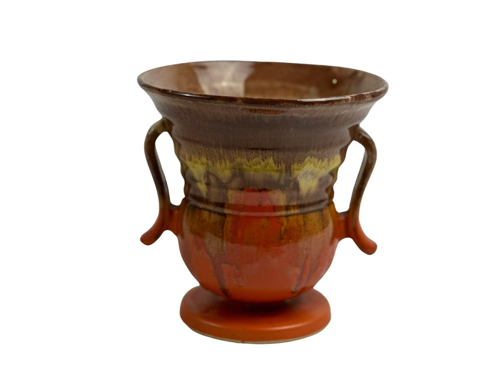 Dümler & Breiden, West Germany Vase, Art Deco Form With Running Glaze. Beige, Yellow And Orange photo vinterior