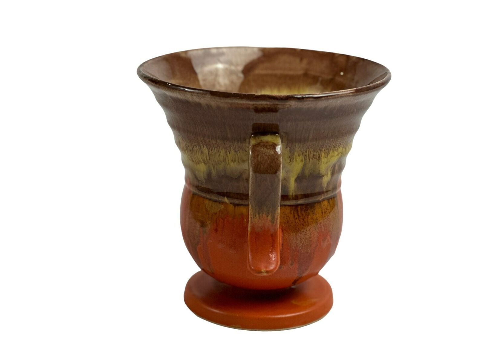 photo for sale Dümler & Breiden, West Germany Vase, Art Deco Form With Running Glaze. Beige, Yellow And Orange
