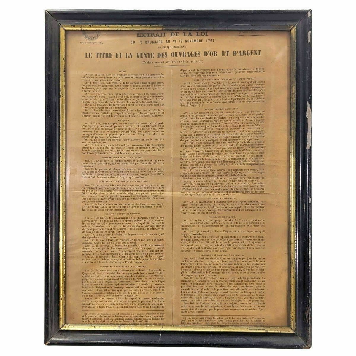 Printed Poster Of The Law Of 19 Brumaire Year VI (1797)