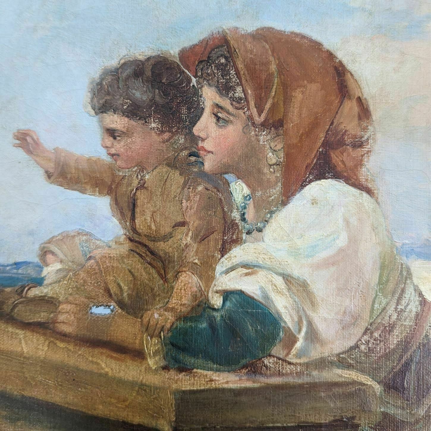 Young Peasant Woman With Child 19th Century Painting Signed photo furniture