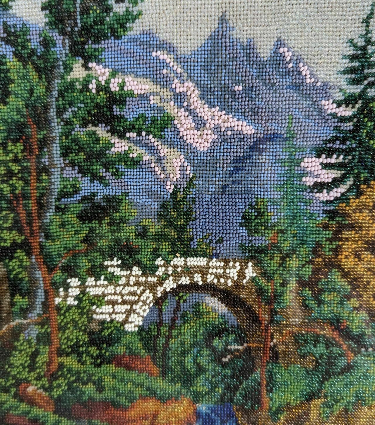 Mountain Landscape Painting In Glass Bead Tapestry photo furniture