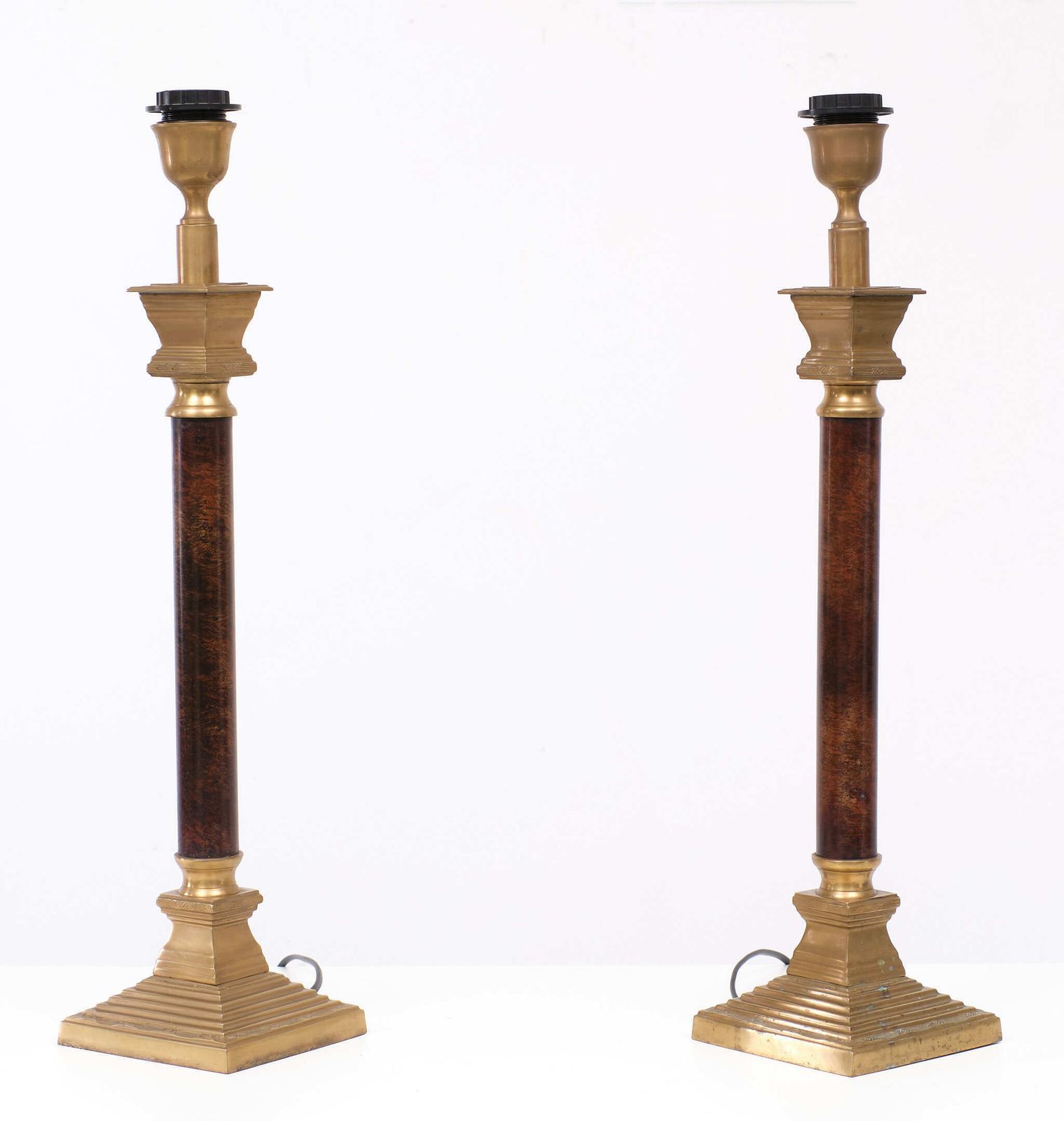 Set Brass Column Table Lamps 1970s De Knudt Belgium