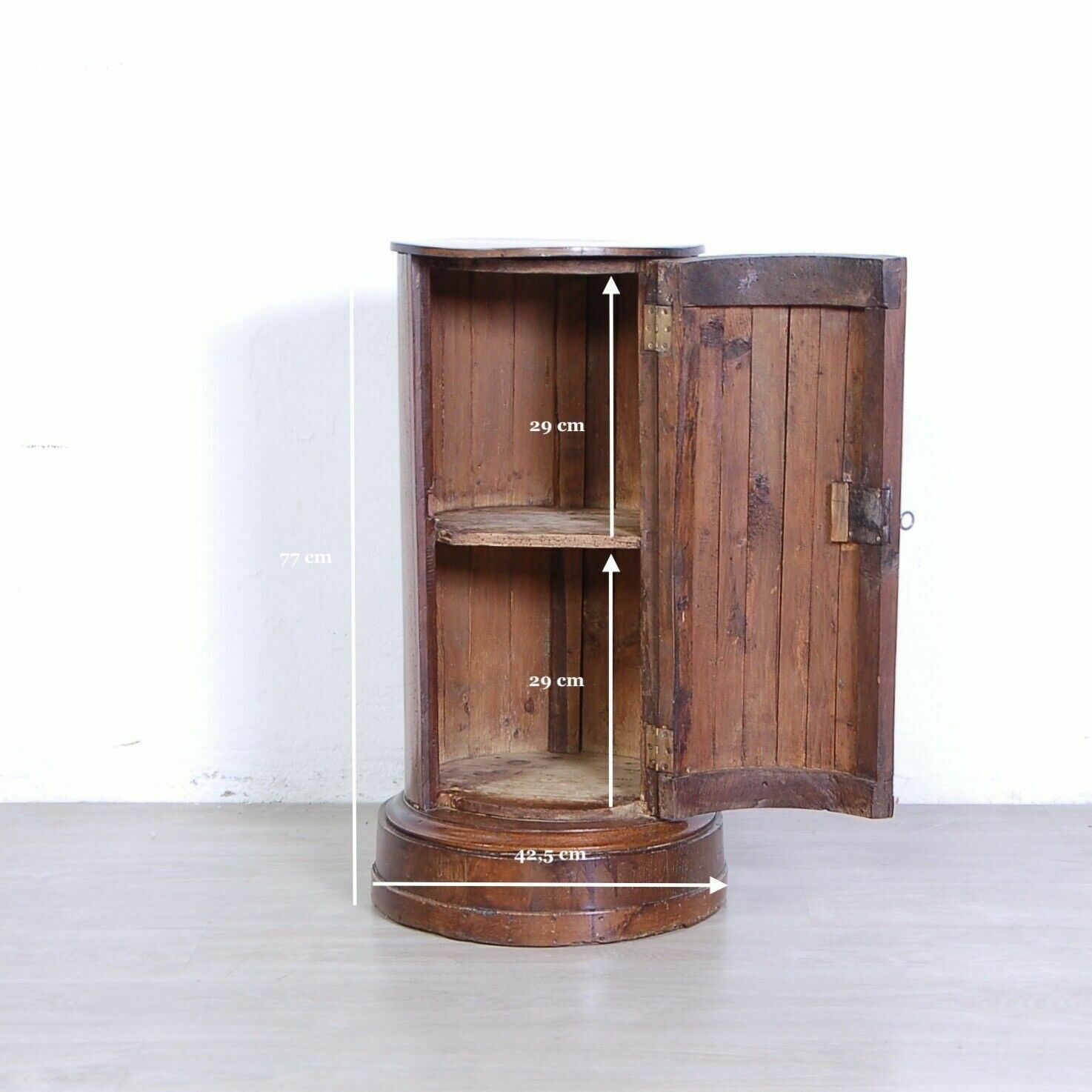 photo vintage Wooden Column Bedside Table Empire Trestle Cylinder Cabinet With Mid 19th Century Door