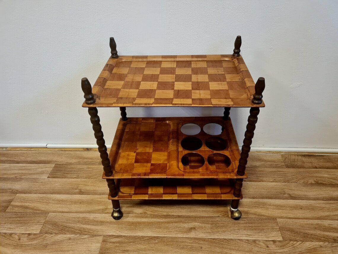 Vintage Mid Century Modern Trolley Table Of Pressed Wood Veneer. Mcm Wheels Bar Cart photo buy