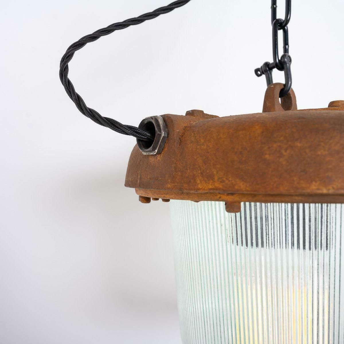 Reclaimed Rusted Polish Industrial Pendant Lights With Prismatic Glass photo Lighting