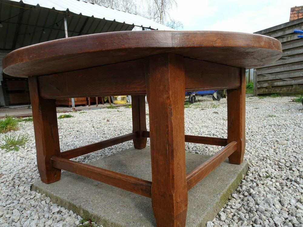 Large Brutalist Oak & Stone Inlay Coffee Table, 1970s photo 619.0