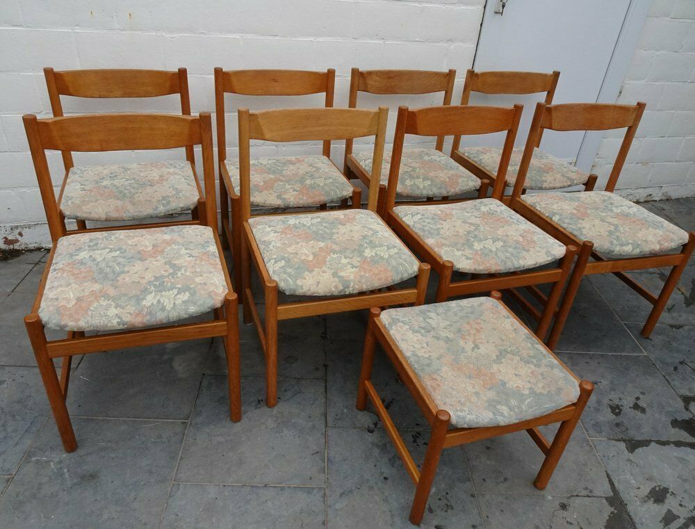 photo furniture Oak Chairs And Stool From Vanda Watervliet, Belgium, 1960s, Set Of 9