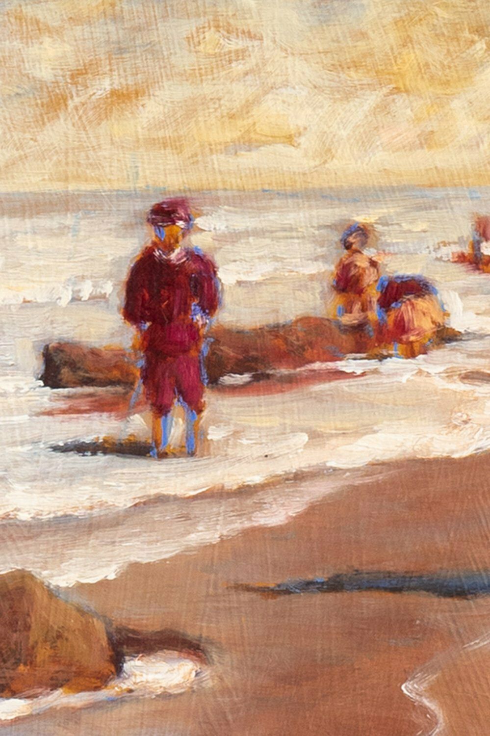 Anne De Seager, Beach Scene, Oil On Panel, Midcentury photo for sale