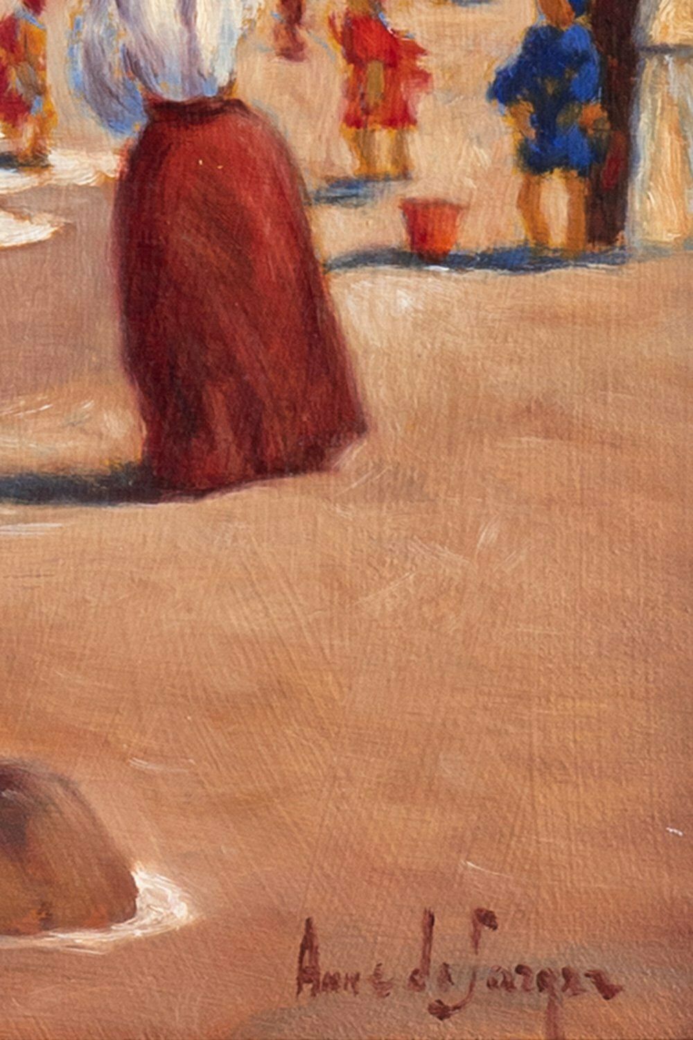 Anne De Seager, Beach Scene, Oil On Panel, Midcentury photo vinterior