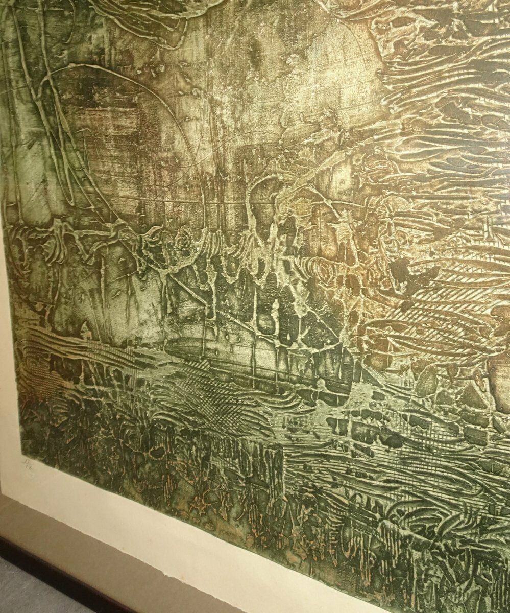 Compositions, 1970s, Large Aquatint Etchings, Framed, Set Of 2 photo Art