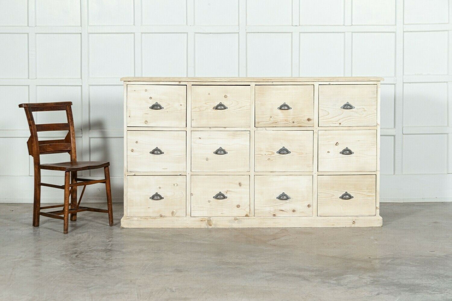 Large 19thc English Bleached Pine Haberdashery Drawers photo for sale