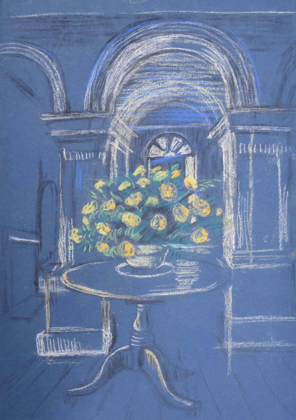 Hilary Hennes Flowers On A Table Still Life Chalk Drawing By Hilary Hennes