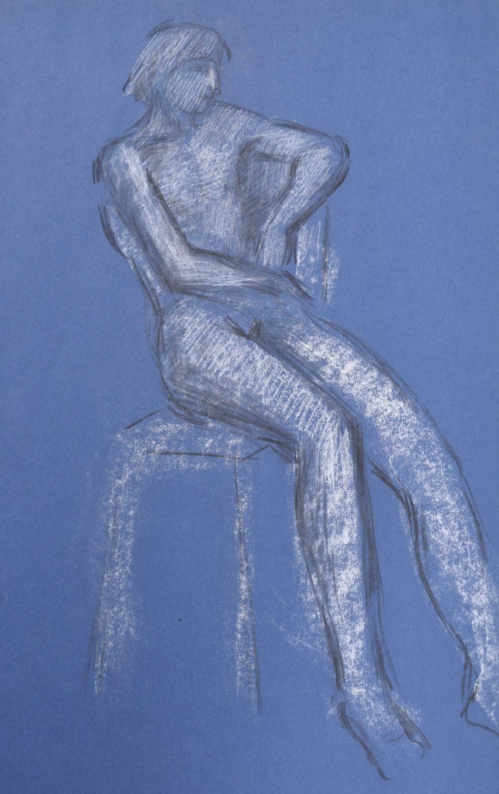 Hilary Hennes Seated Nude Female Figure Chalk Drawing By Hilary Hennes
