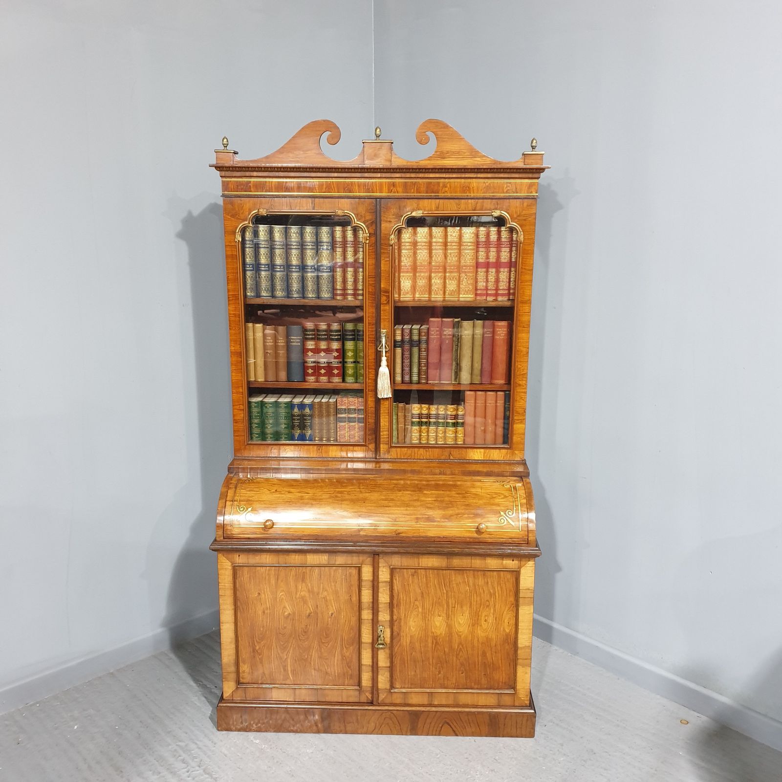 Outstanding Regency Brass Inlaid Rosewood Bureau Bookcase