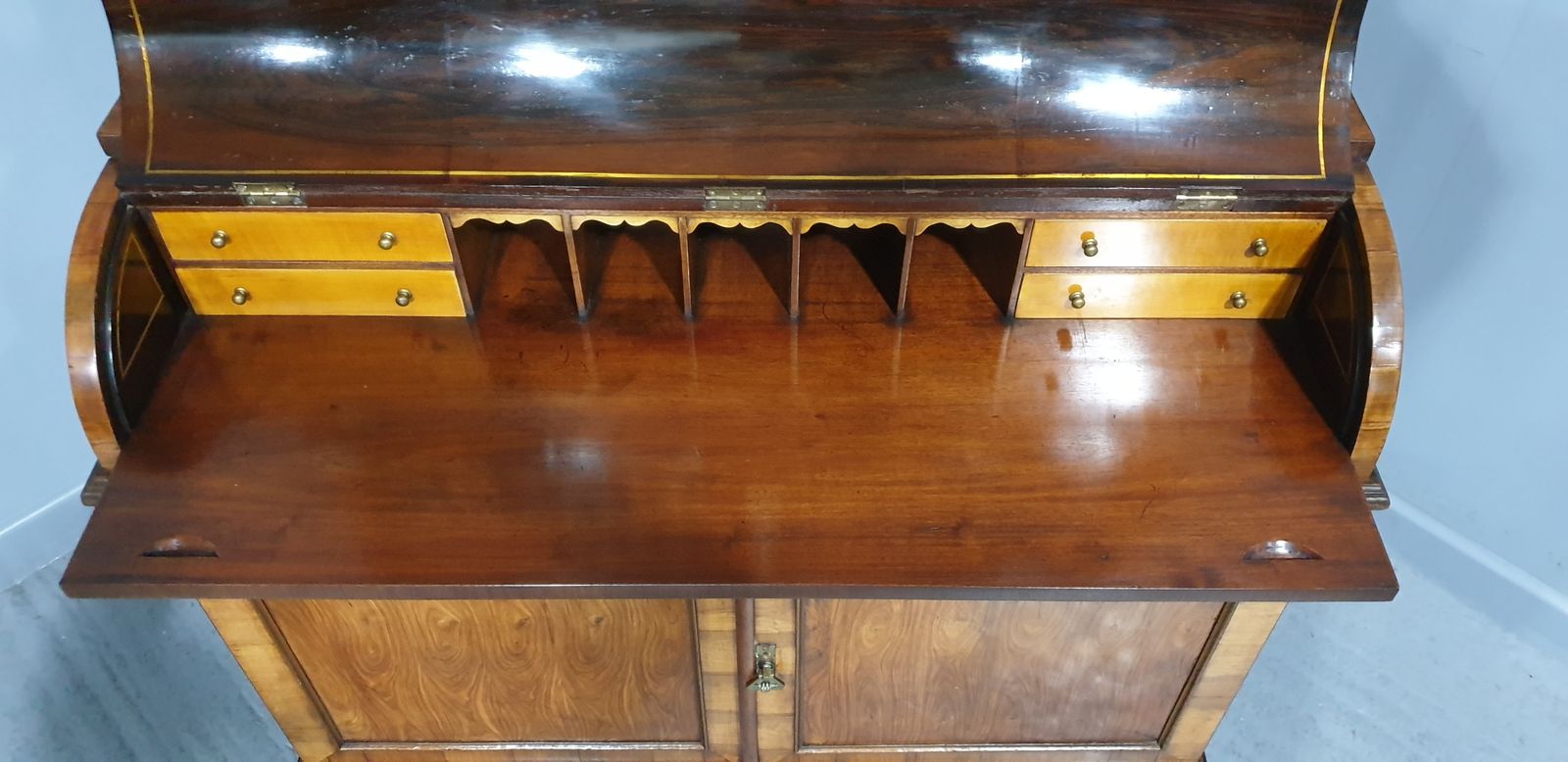 Outstanding Regency Brass Inlaid Rosewood Bureau Bookcase photo vintage