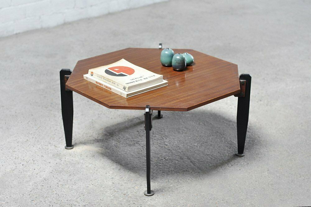 Italian Modernist Coffee Table In Teak And Lacquered Metal, 1950s photo for sale