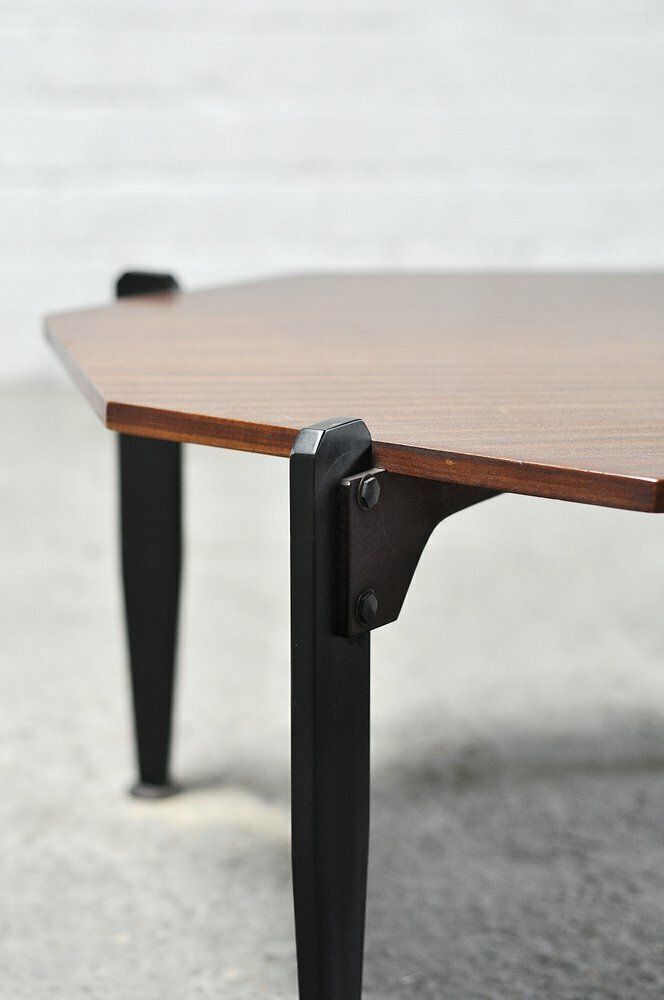 Italian Modernist Coffee Table In Teak And Lacquered Metal, 1950s photo vintage
