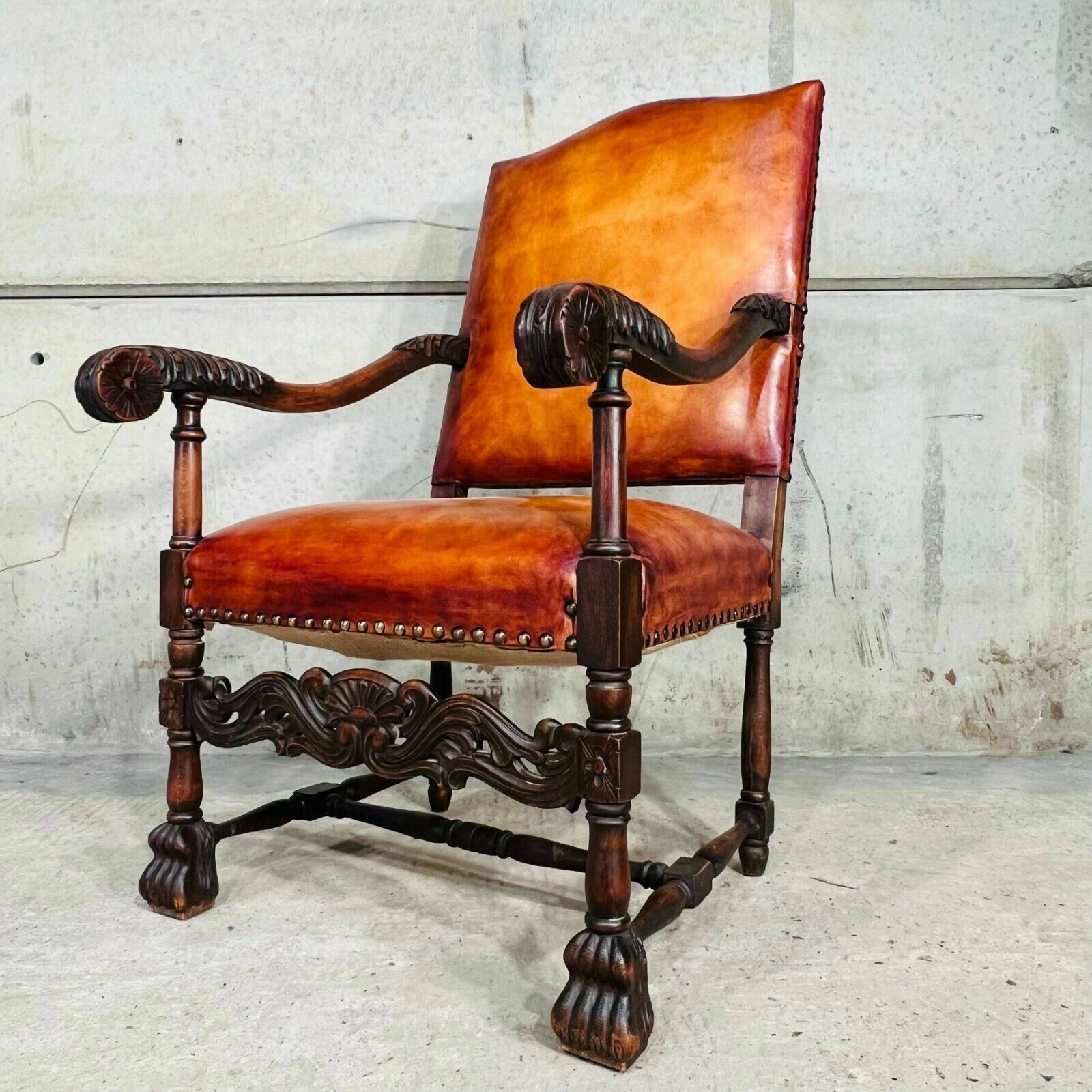 Cromwellian Revival Carved Oak And Leather Armchair Carver Chair photo buy