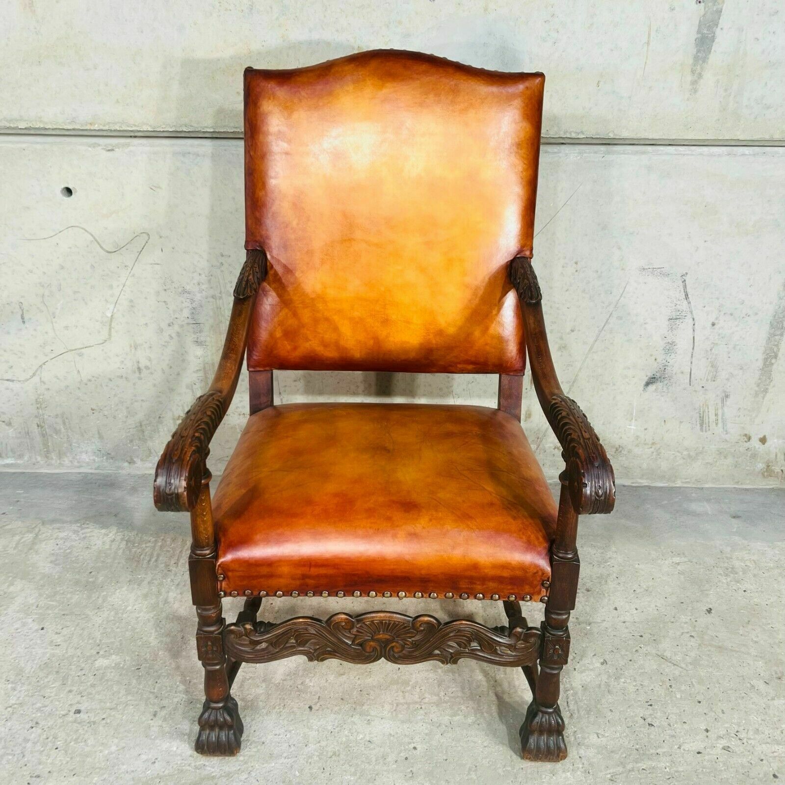 Furniture Cromwellian Revival Carved Oak And Leather Armchair Carver Chair photo