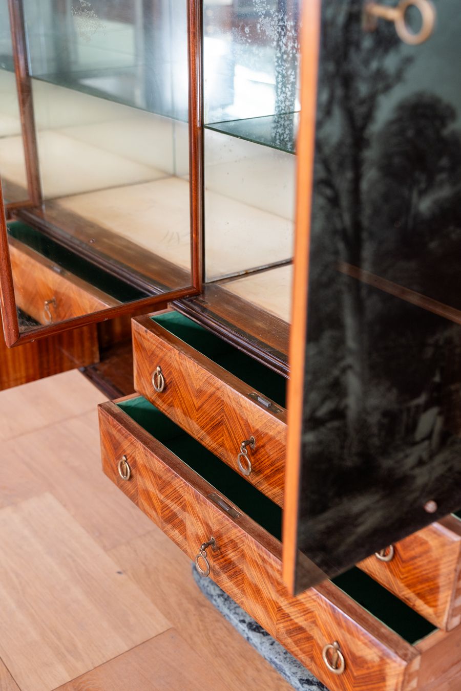 1950s Buffet Furniture In Rosewood, Marble Base And Glass Top photo vintage