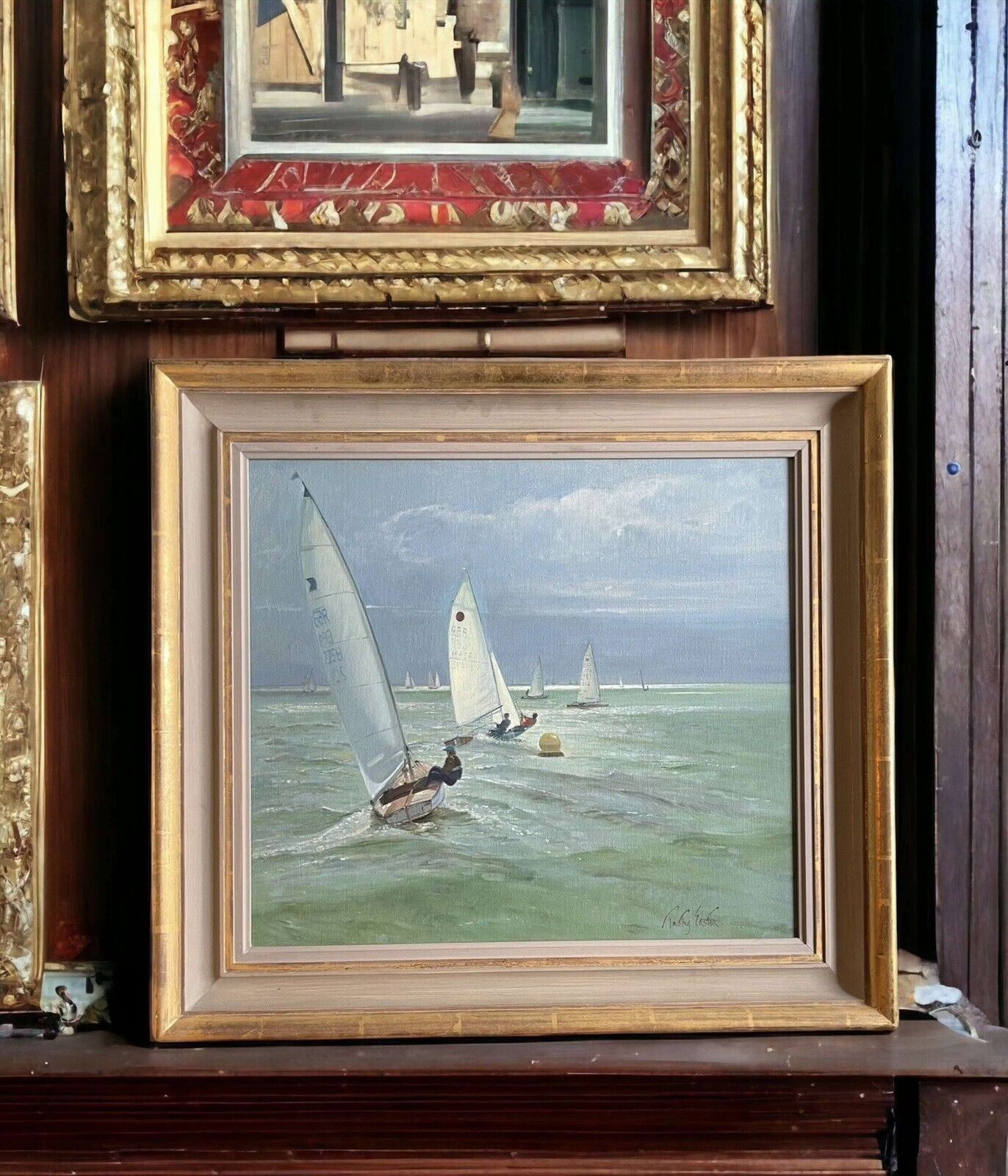 Timothy Easton “ Around The Bouy” Original Oil Painting On Canvas photo vintage
