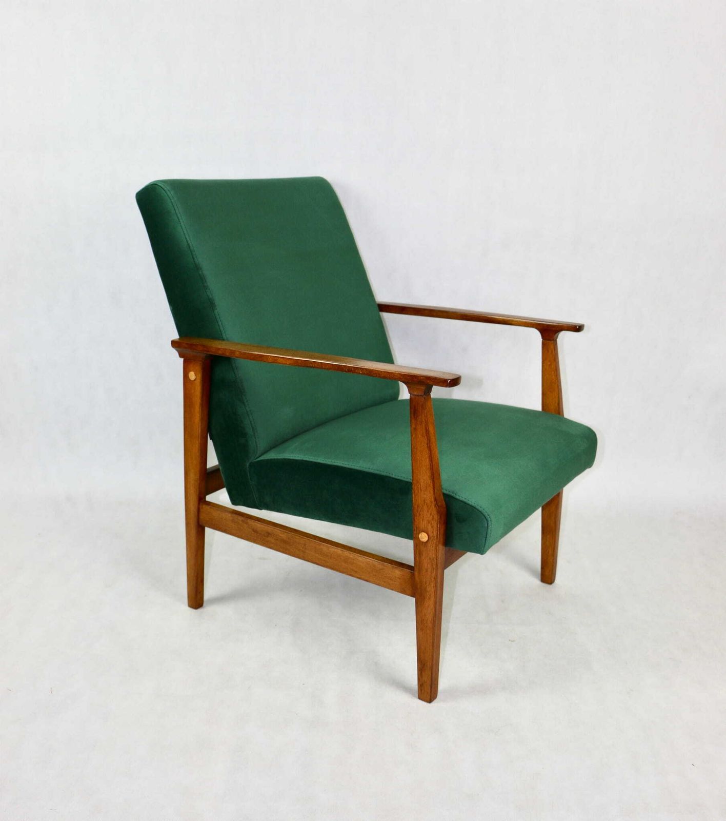 Classic Armchair Like Vintage Fox 70s Green Velvet   2 Pieces Available