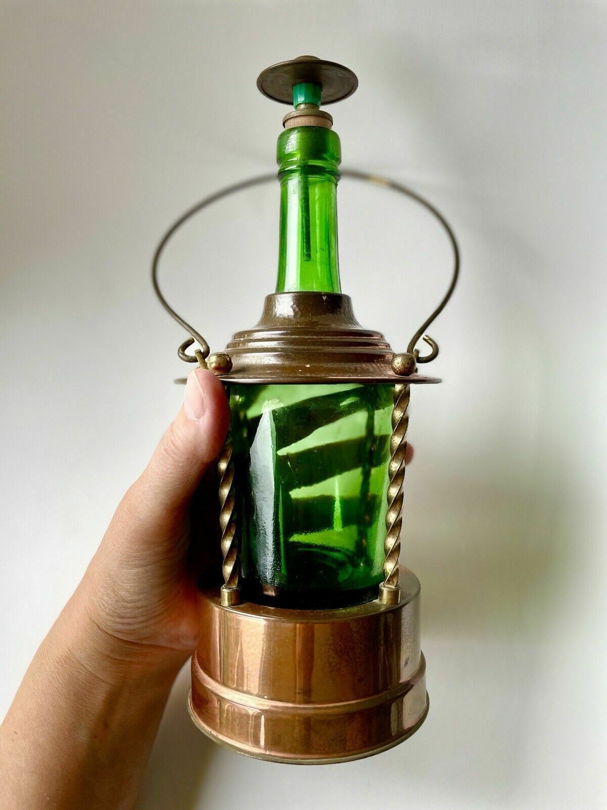 photo furniture Green Glass & Copper Lantern/Decanter Reuge Made In Switzerland Music Box