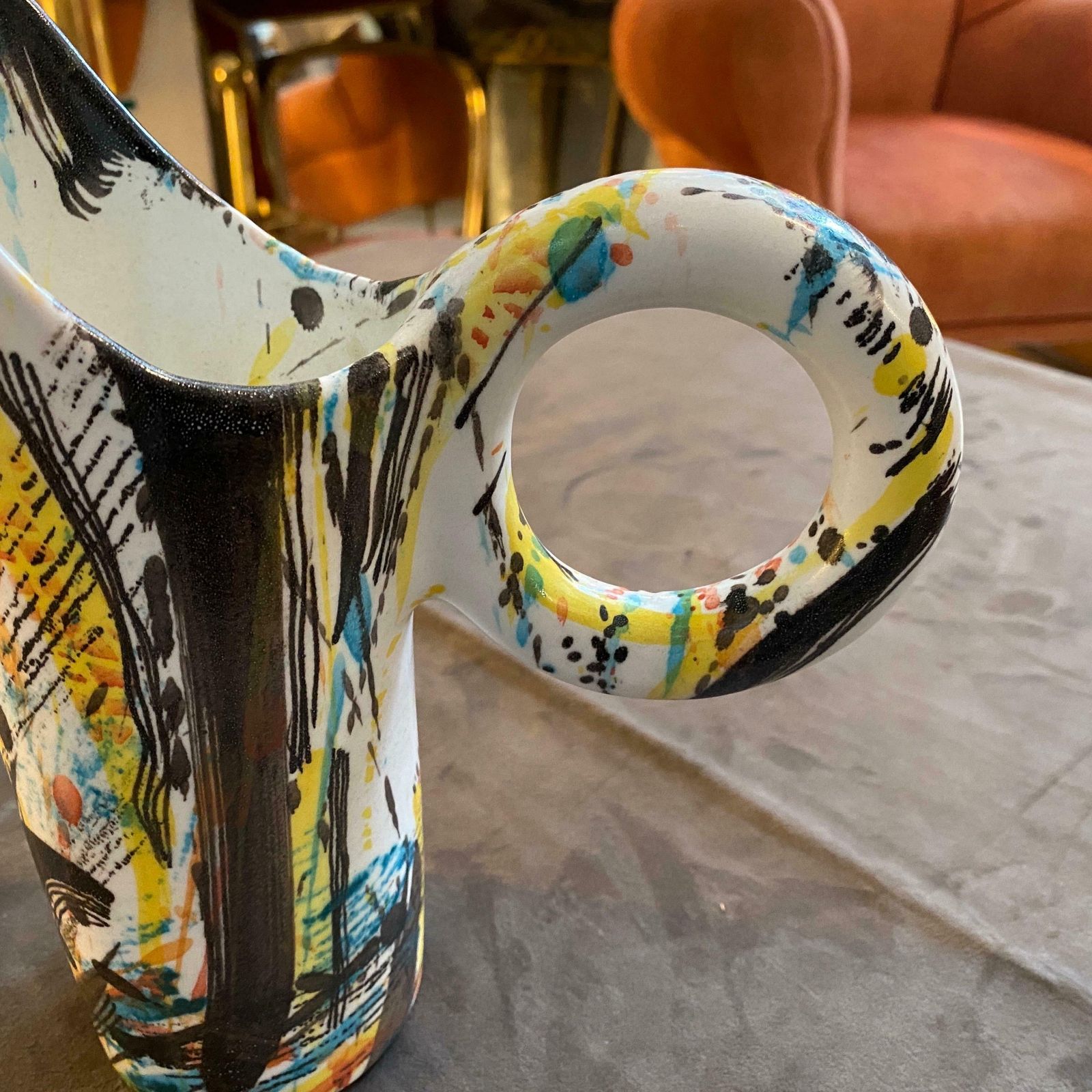 662.0 1980s Modernist Hand Painted Ceramic Jug Vase By M Carbone Per Ceramica Castelli photo