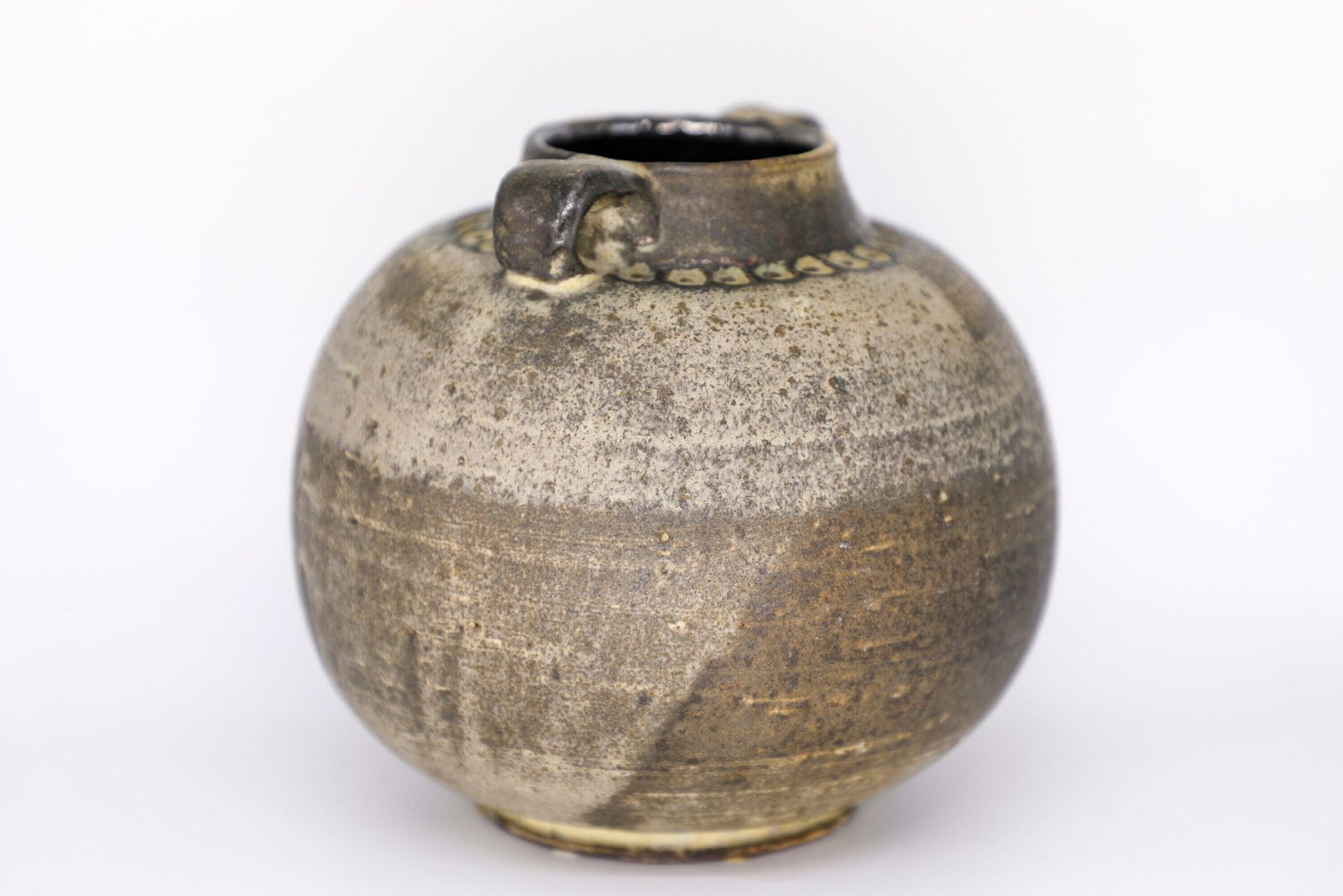 Stunning Vintage Hand Crafted Mid Century Ceramic Vase By Margarethenhöhe Keramik   Beige Brown Grey   Geometrical photo vinterior