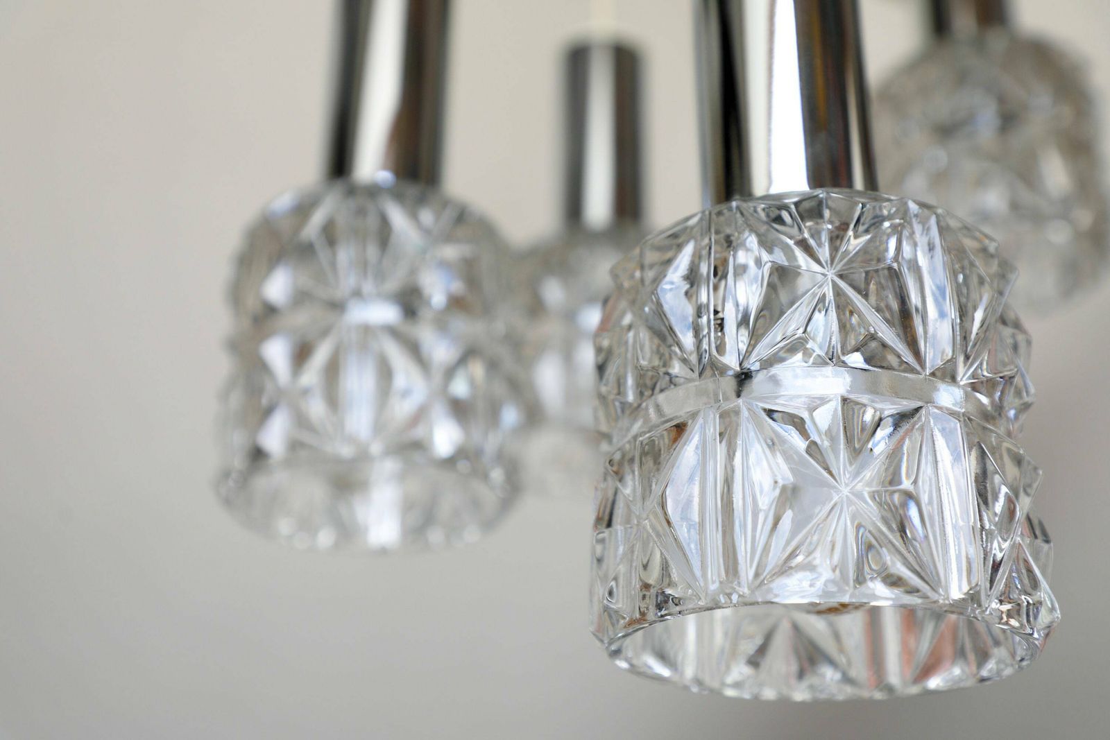 Vintage Mid Century Crystal Glass Cascade Pendant Lamp By Doria photo vinterior