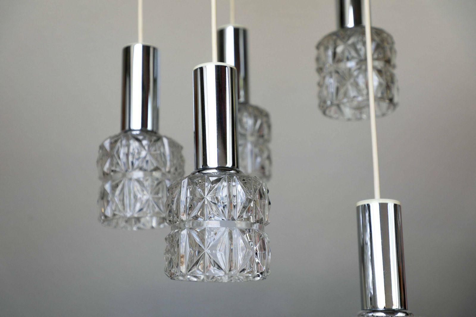 Vintage Mid Century Crystal Glass Cascade Pendant Lamp By Doria photo buy