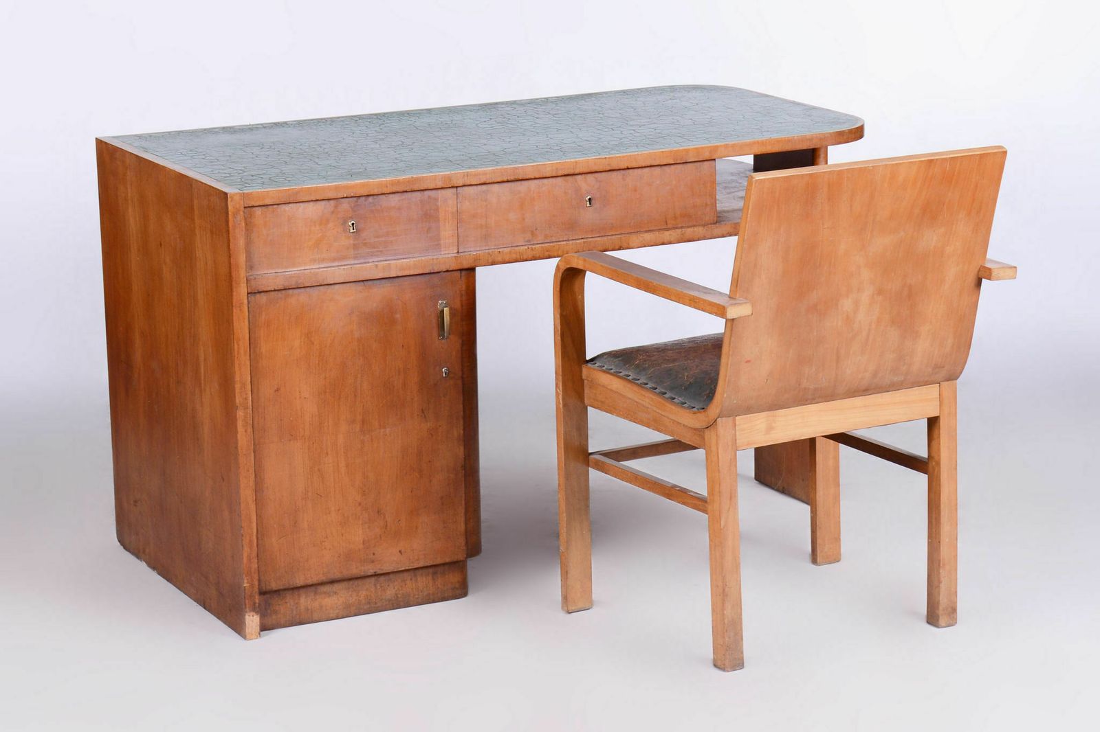 Restored Artdeco Cherry Tree Armchair, J. Halabala, Up Zavody, Czechia, 1930s photo furniture
