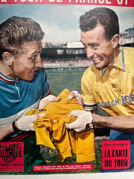 Vintage Tour De France 1957 Print   Louison Bobet / Jacques Anquetil photo for sale