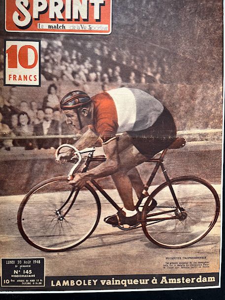 Vintage 1948 Track Cycling Pista Print Jean Jacques Lamboley photo for sale