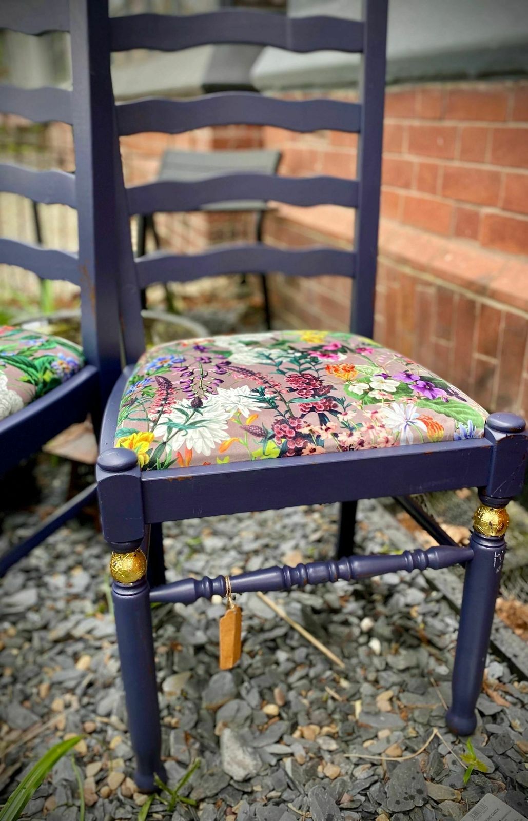 Lavender Indoor Mid Century Ladder Back Floral Garden Print Chairs (Pair) photo Furniture