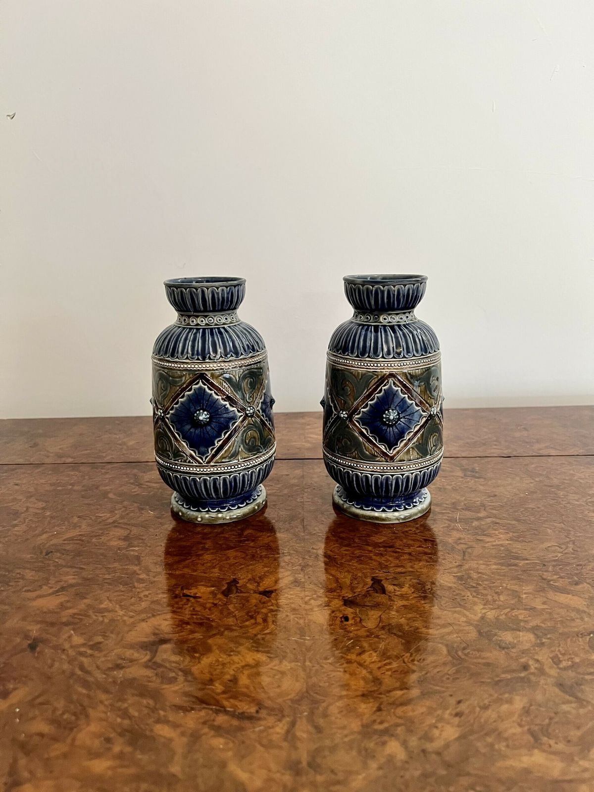 Attractive Pair Of Quality Victorian Doulton Lambeth Vases By Emily Edwards photo Home Decor