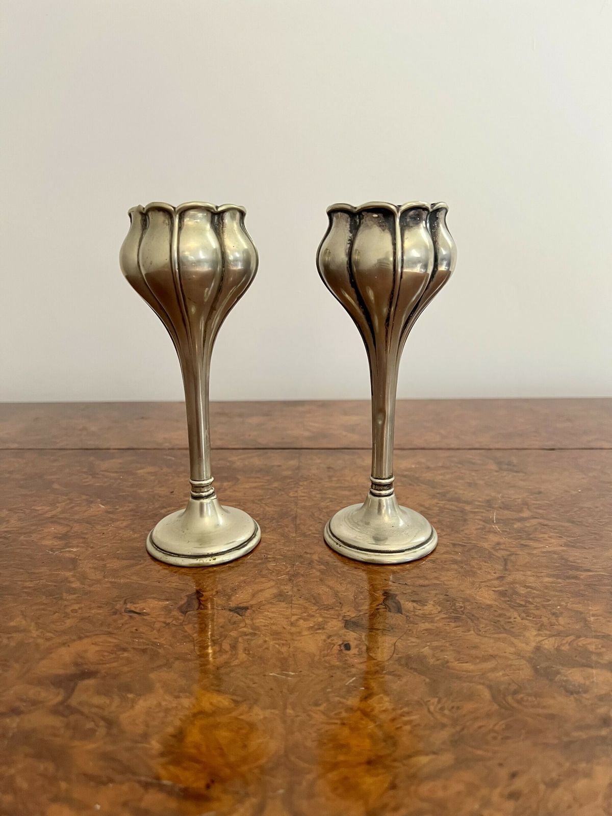Lovely Pair Of Art Nouveau Silver Plated Spill Vases photo furniture