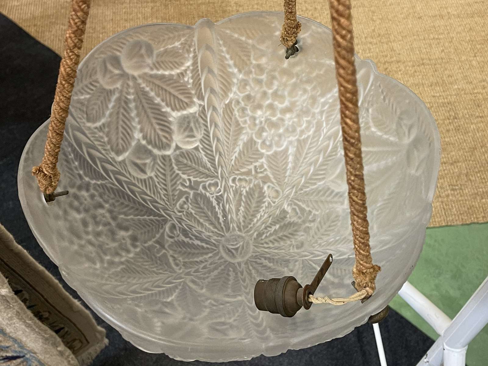 Hanging Lamp In White Glass From The Art Deco Period In The Lalique Style photo for sale
