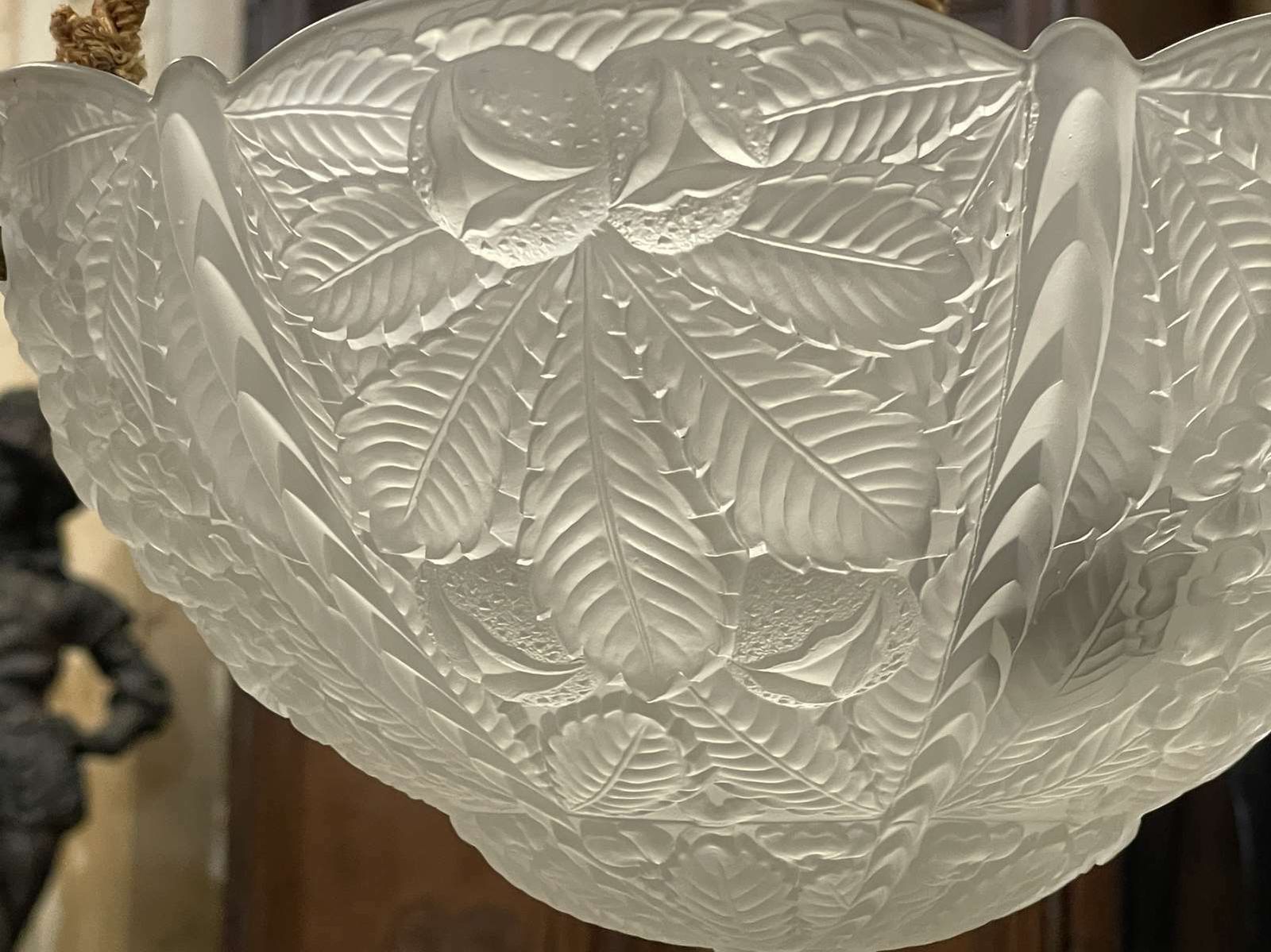 480.0 Hanging Lamp In White Glass From The Art Deco Period In The Lalique Style photo