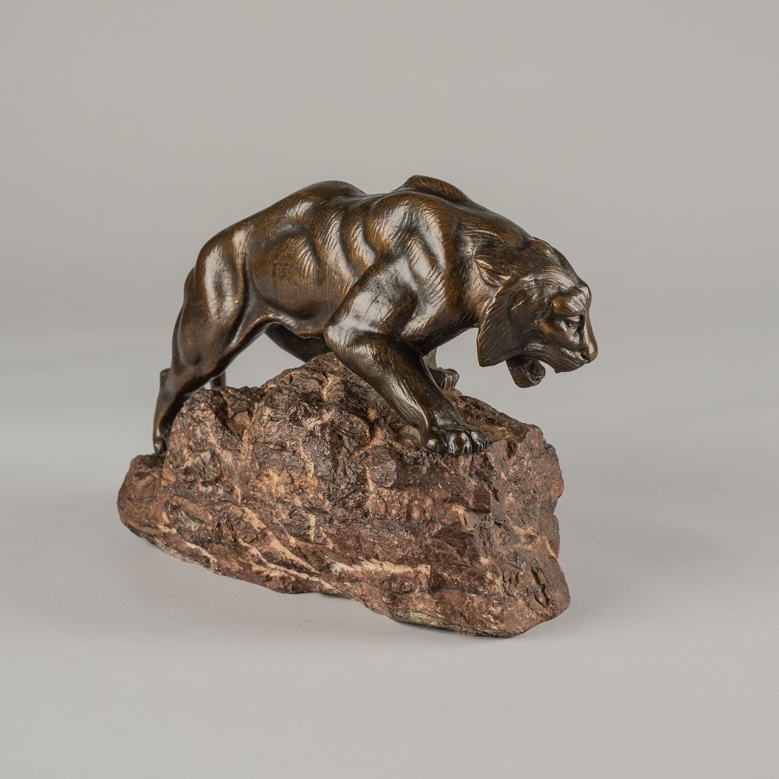 Large French Bronze Sculpture Of A Tiger Set On A Carved Marble Base Signed Andrey photo 2035.0