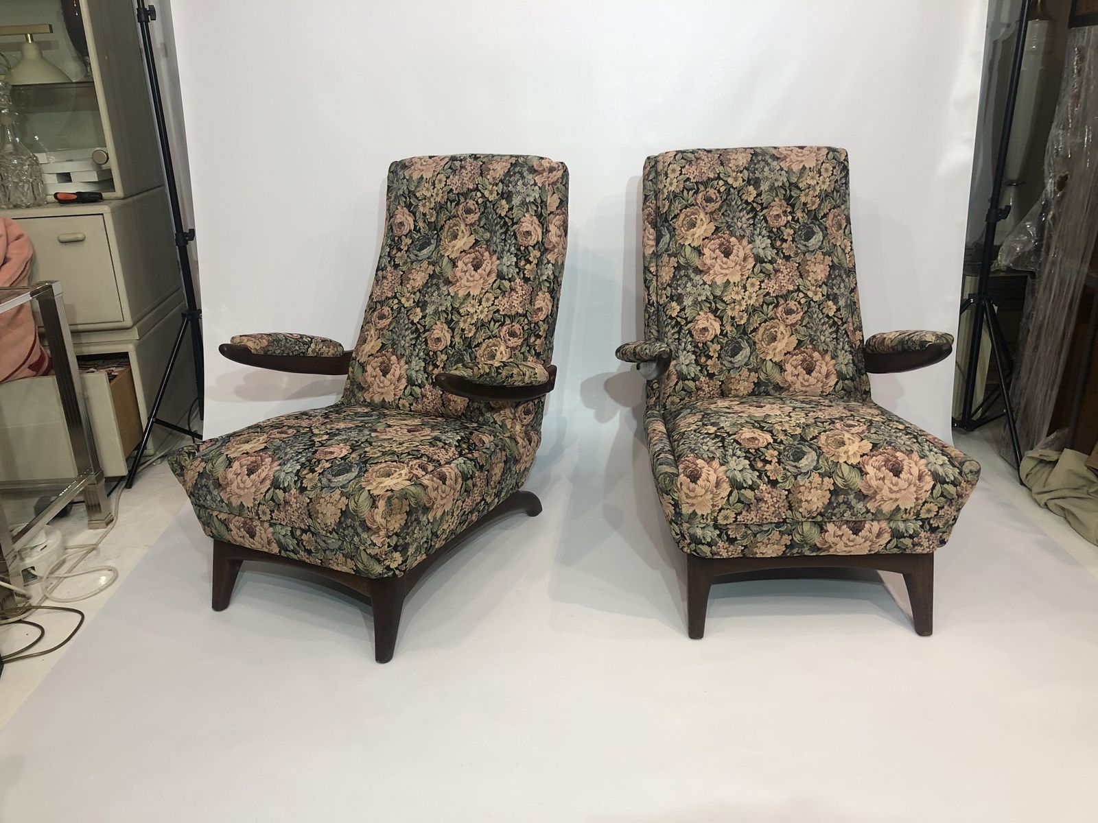 Greaves And Thomas Pair Teak Lounge Armchairs 1960s Midcentury Vintage Granny Chic